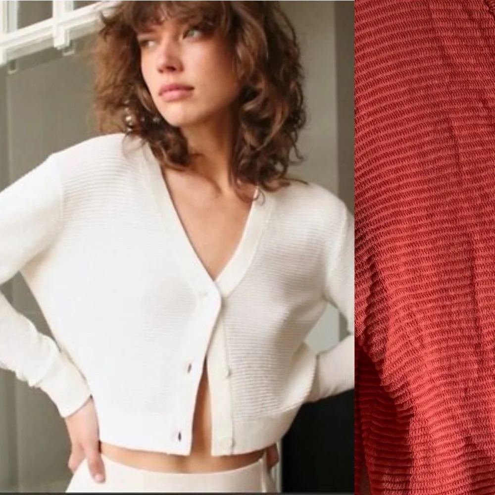 Aritzia Wilfred Sz S Light Knit Orange Cropped Cardigan Sweater - Picture 1 of 8